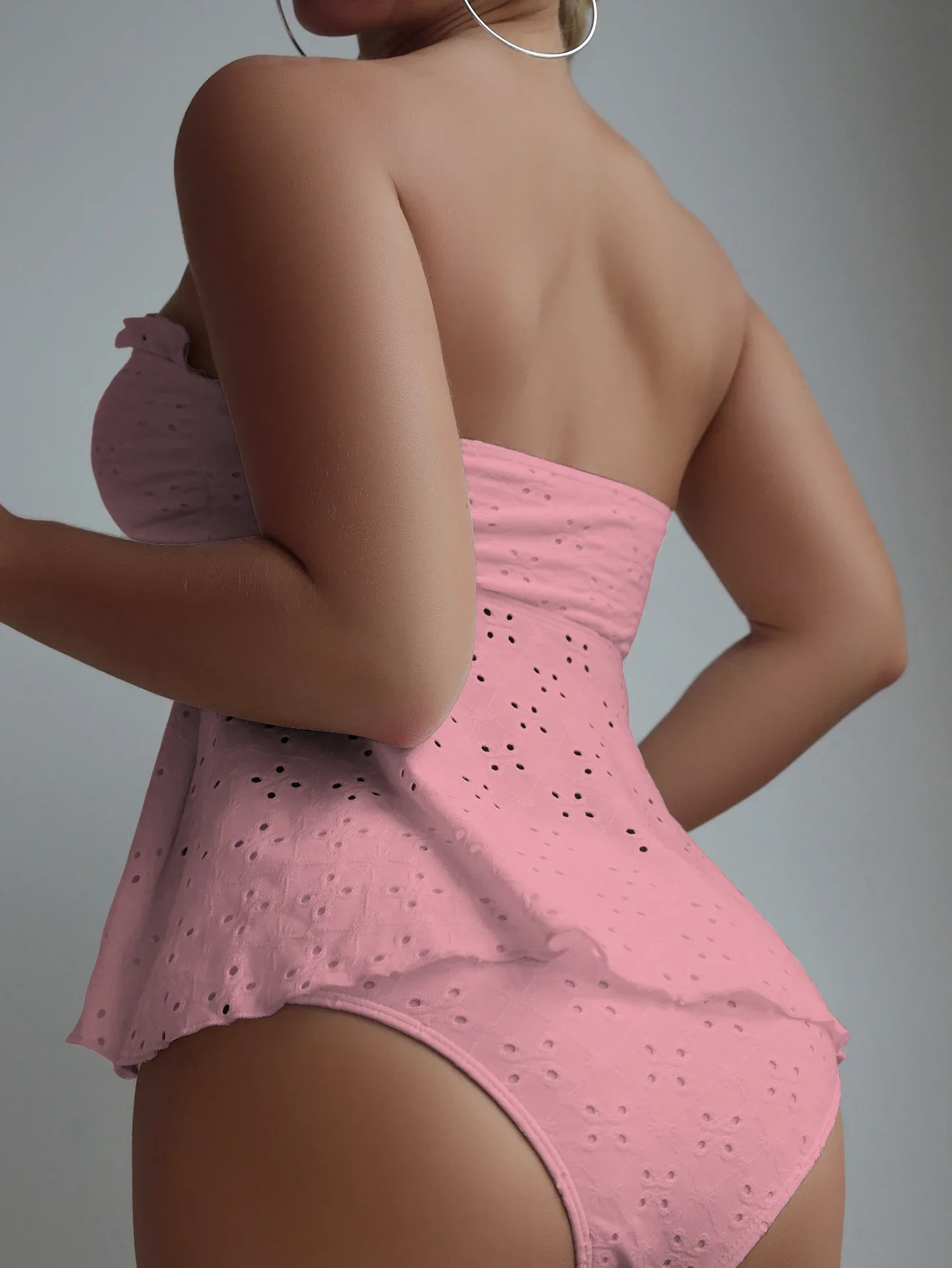 보타이 패치워크 비키니 세트 오프숄더 여성 수영복 홀로우 아웃 여성 수영복 솔리드 하이웨이스트 비키니