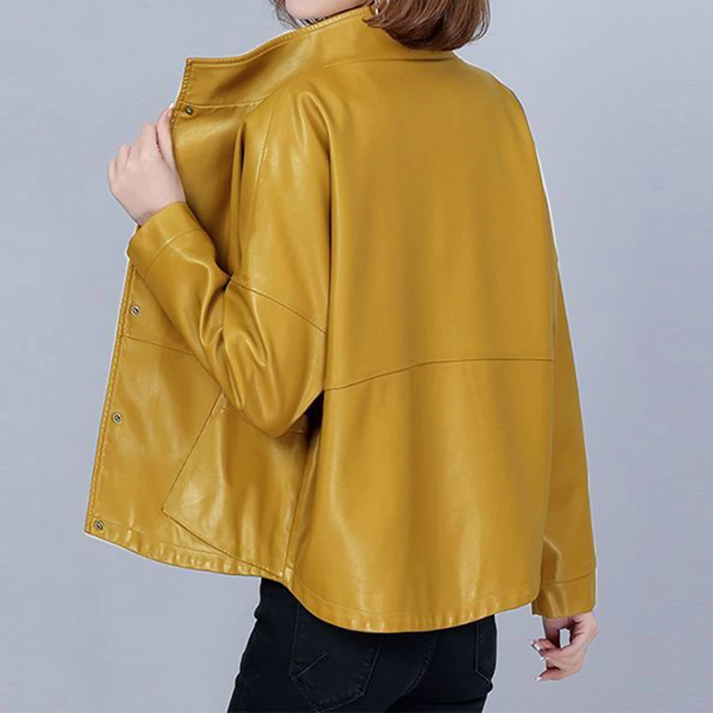 High-end leather jacket women's 2025 new short Korean  casual imitation sheepskin loose and versatile leather jacket