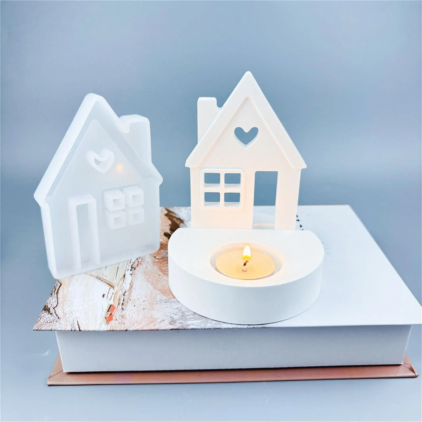 Portacandele per casa leggera Stampo in silicone Case a forma di cuore fai-da-te Creazione di forniture Stampi per colata di candeliere in resina di cemento e gesso
