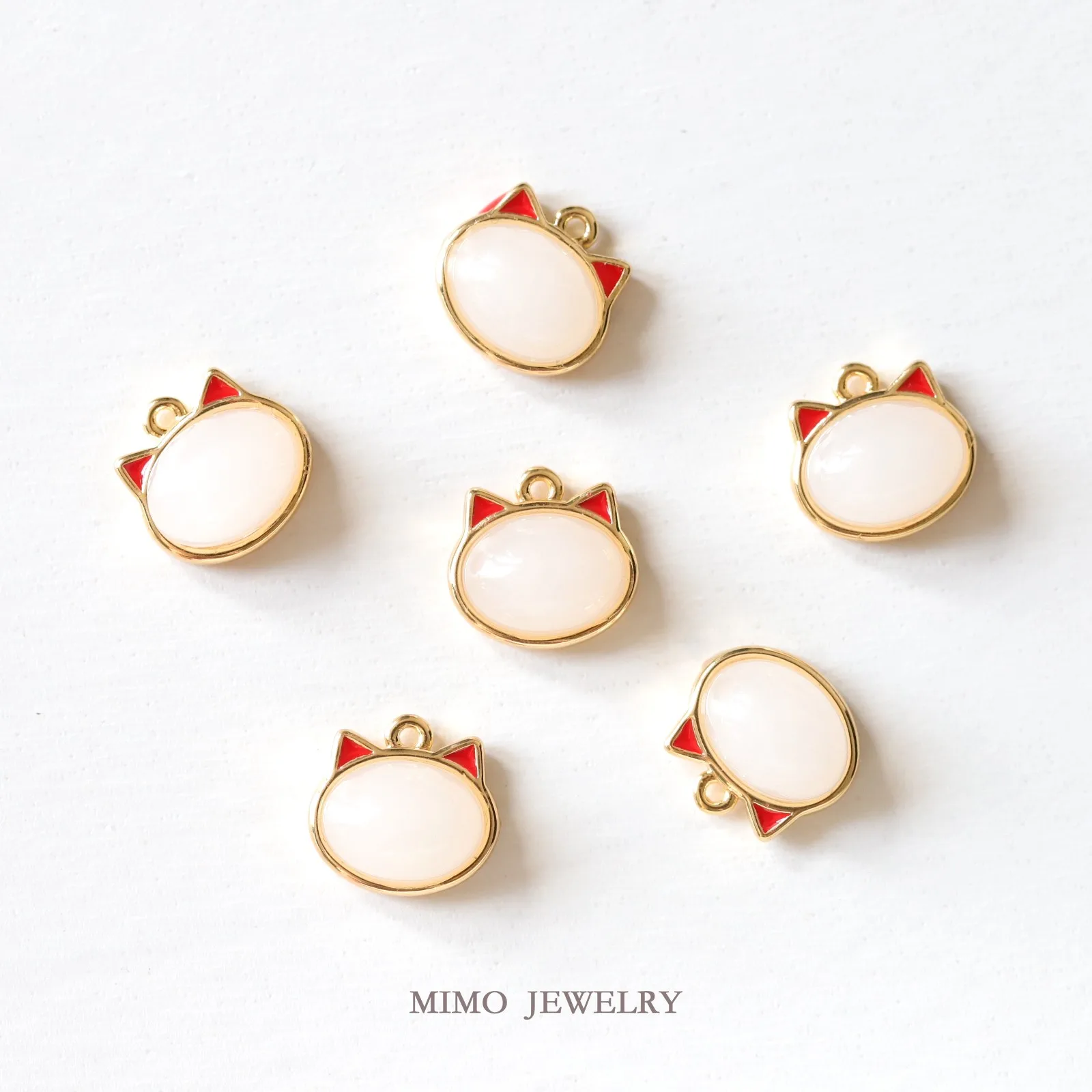 Rare Earth Imitation Jade Lucky Cat Head Charms Pendant Supplies DIY Hand Brass Gold Plated Accessories 9x9.5mm