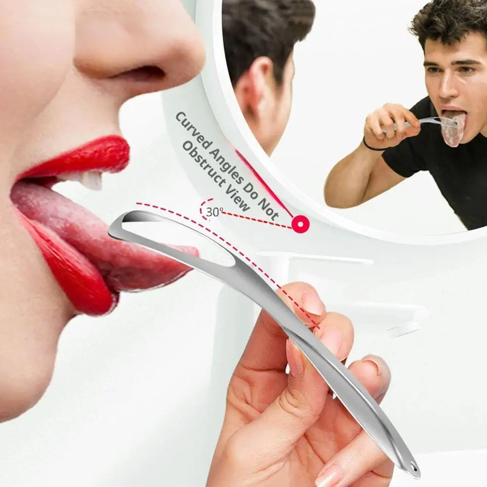 Stainless Steel Tongue Scraper Reusable Oral Care Tongue Cleaner for Fresh Breath Bad Breath Remover Tool Daily Oral Hygiene