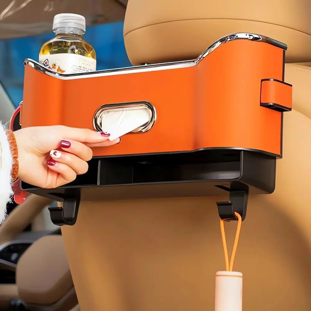 Large Capacity Car Seat Back Storage Box With 2 Cup Holder Multifunctional Car Seat Tissue Storage Box Portable