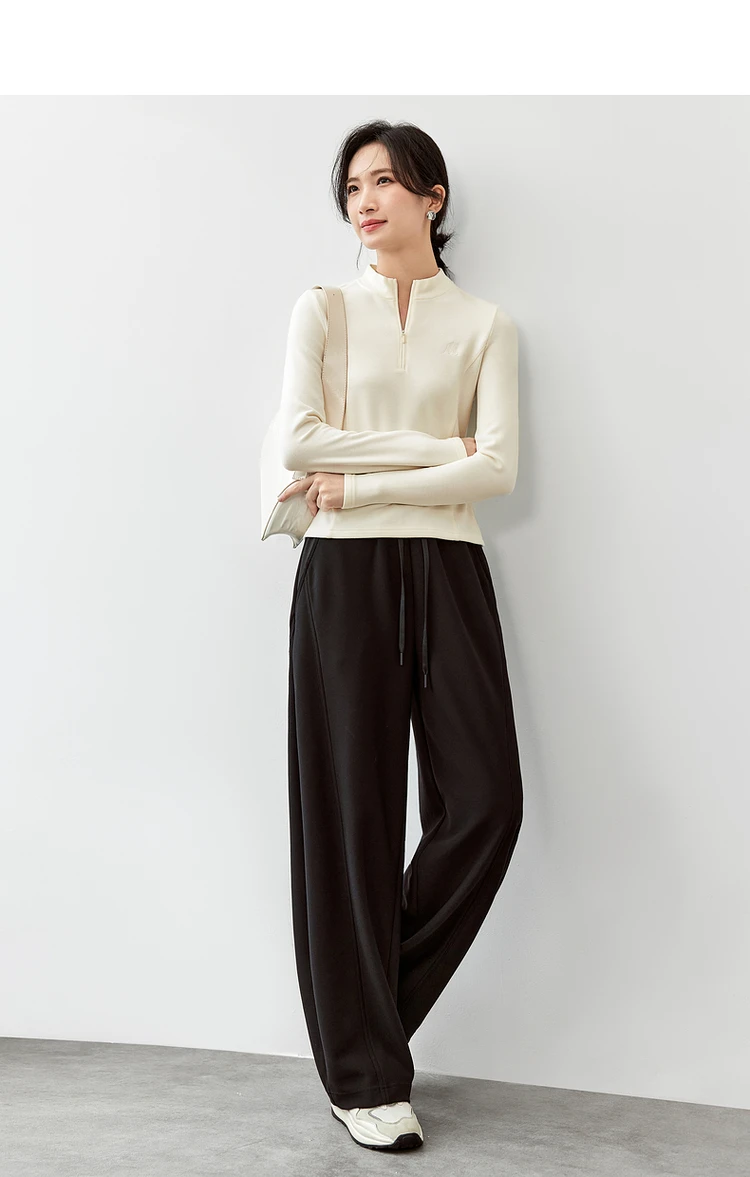 SENTUBILA Damen Strickpullover 2026 Herbst Halb-Reißverschluss Stehkragen Stickerei Oberteil Slim-Fit Elegante Damenbekleidung 143T56422 – Detail 5