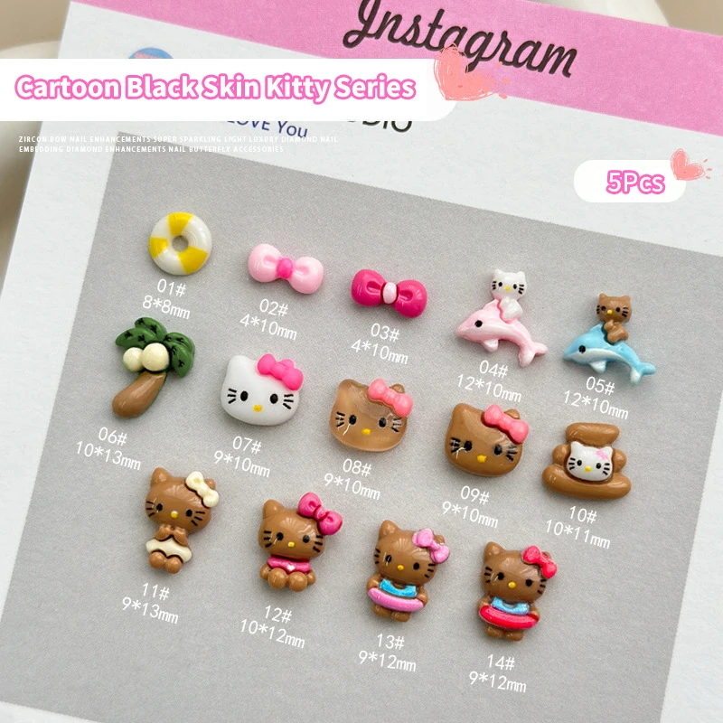 5ชิ้นเล็บการ์ตูน Sanrio เสน่ห์เล็บวัสดุ DIY Kawaii Hello Kitty อุปกรณ์งานฝีมือ DIY ของขวัญ