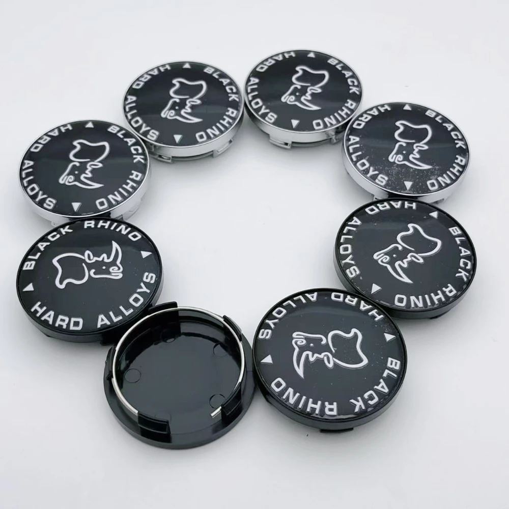 

4pcs 58MM OD / ID 54MM Black Rhino Logo Emblem Car Wheel Center Caps Rim Hubcap Cover Wheels Hub Lid Replace Styling Accessories