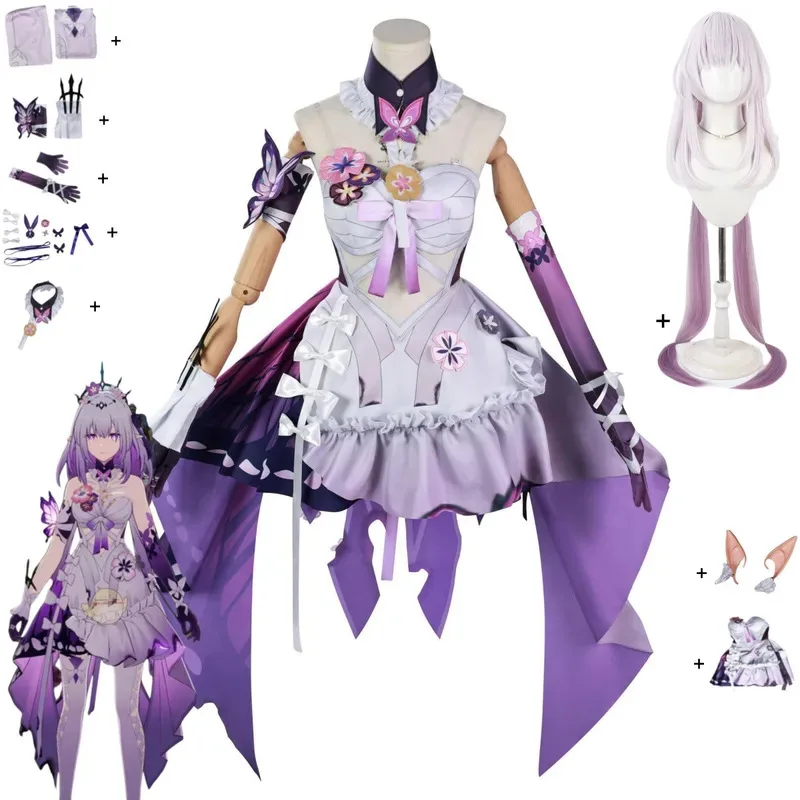 

Game Honkai: Star Rail Castorice Cosplay Costume Purple White Dress Lolita Skirt Wig Adult Woman Sexy Cute Carnival Party Suit