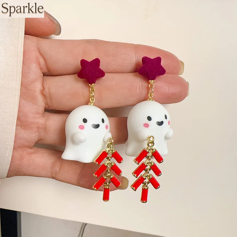 

Funny Ghost Drop Earrings For Women Cute 3D Ghost Pendant Earrings Charm Luxury Jewelry Girl Gift Punk Goth Halloween Party gift