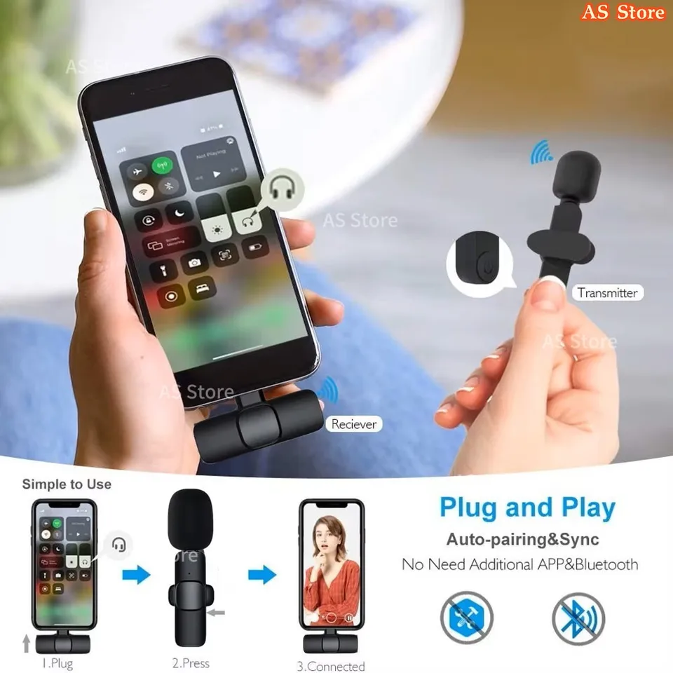 Micrófono de solapa inalámbrico mini portátil para transmisiones en vivo, juegos, grabación de audio y video en iPhone y Android 4
