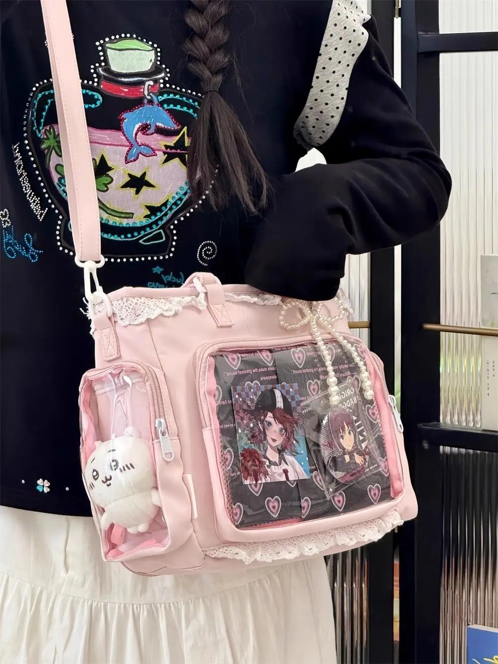 Japanische Ins Mädchen Weiche Mädchen Umhängetasche Y2K JK Uniformen Transparent Ulzzang Ita Tasche Student Pendeln Einkaufstasche – Detail 12
