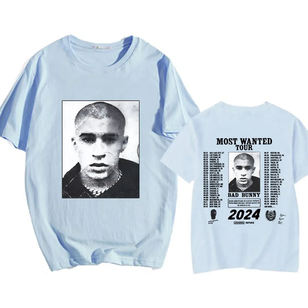 Bad Bunny Nadie Sabe Lo Que Va Pasar Manana T-shirts Hip Hop Short Sleeve Mens Tee-shirt Most Wanted Tour 2024 Tshirt Cotton Tee