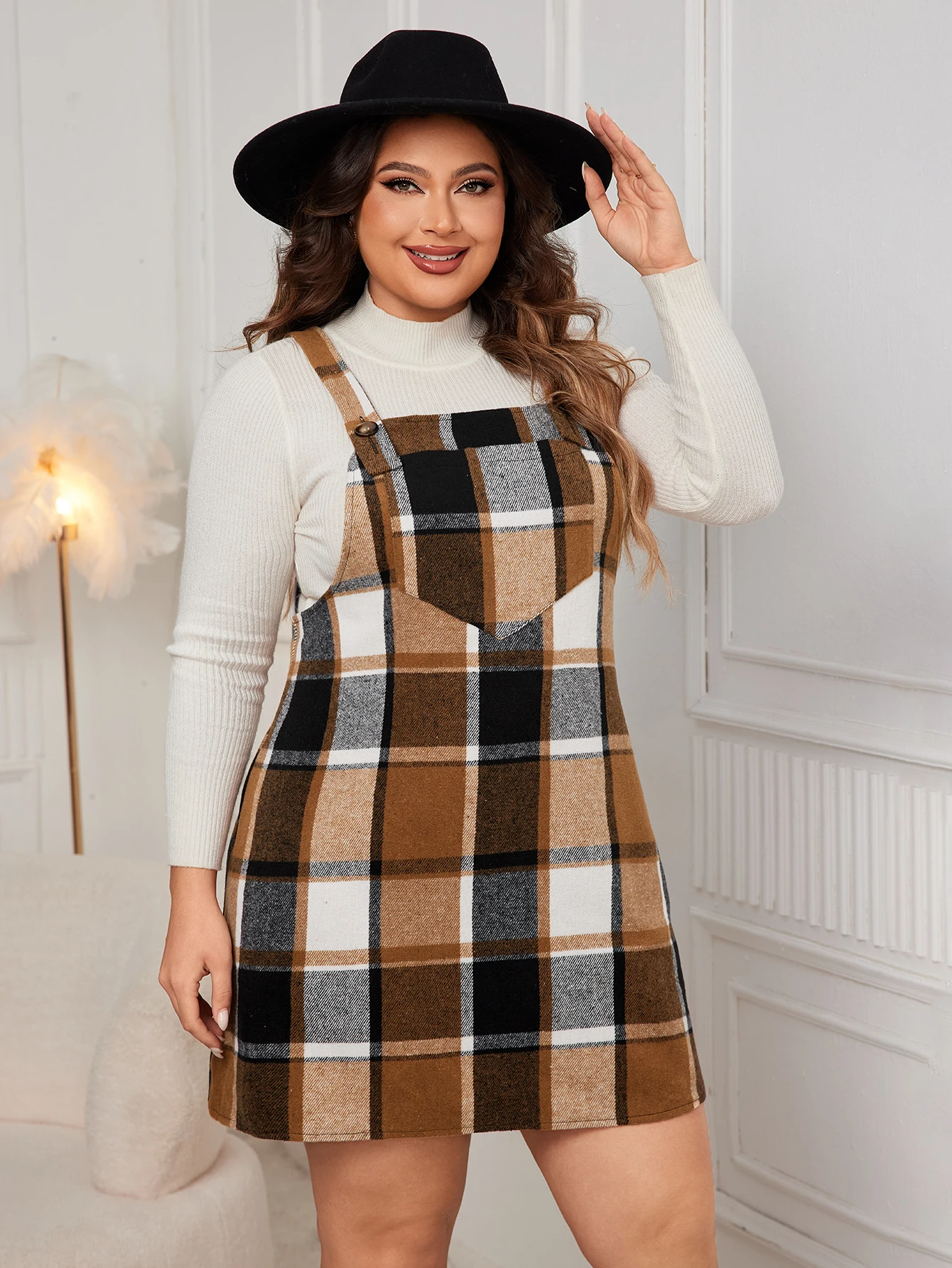 KEBY ZJ Plus Size Plaid Strap Dress Women New Autumn Winter Vintage Sleeveless Loose Mini A-Line Dresses Female Vestidos