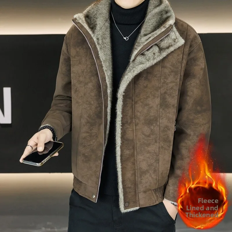 

Men's Faion Thiened Fce Lined Jaet Collared Outerwear Windproof Casual Sle Polyester Fabric Long Sve ort Coat