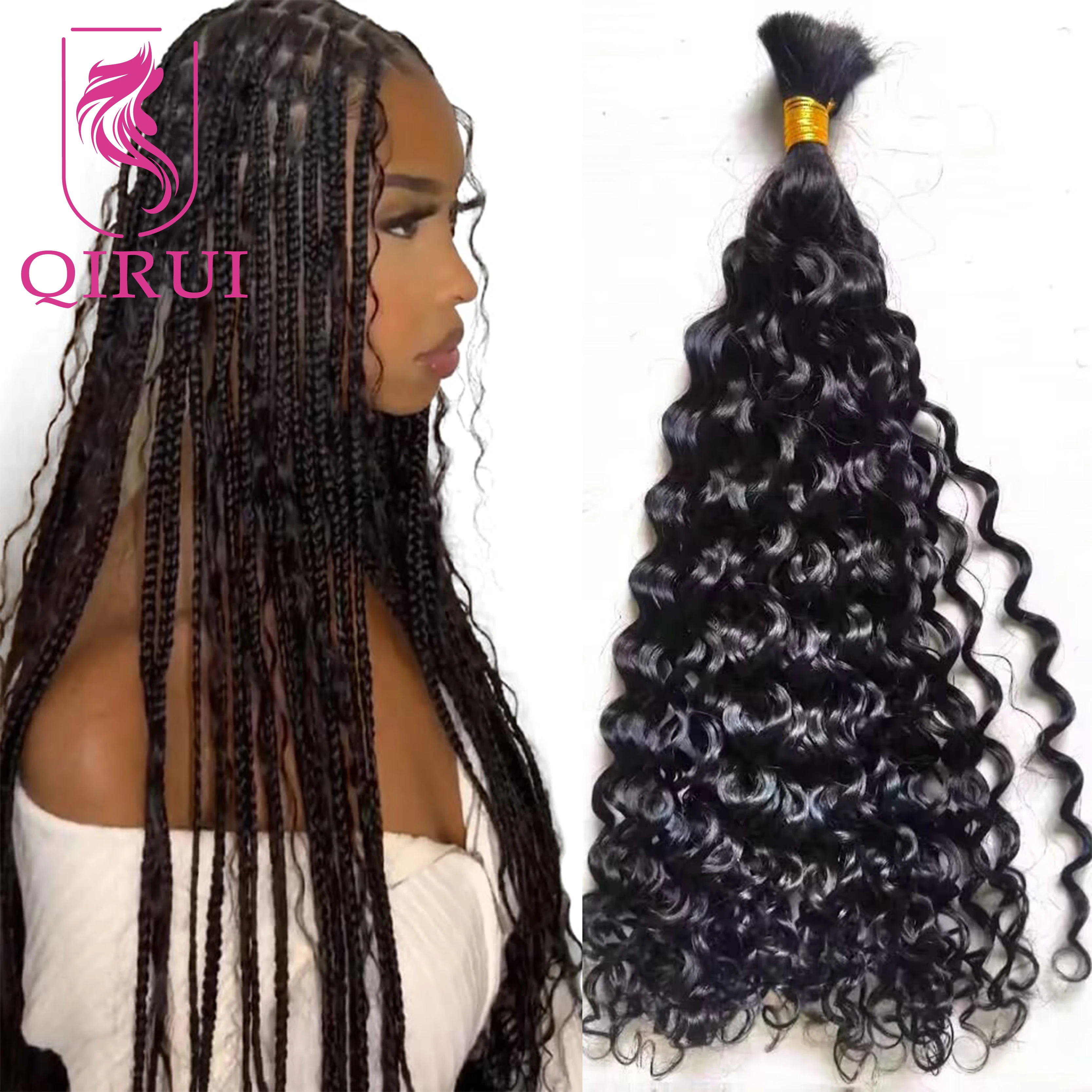 

Bulk Human Hair For Braiding Curly Doube Drawn Burmese Remy No Weft Boho Braids Human Hair Extensions Black And Brown Color