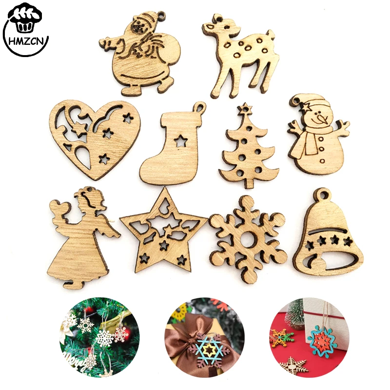 50Pcs Christmas Wooden Ornaments DIY Xmas Tree Hanging Pendants Decoration For Home 2024 New Year Party Navidad Decor Supplies