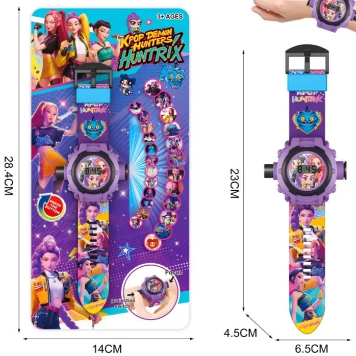 2026 KPop Witch Huntress Squad Kids Watch - 24-Pattern 3D Projection Flip Toy with Sonic Action Figure Gift