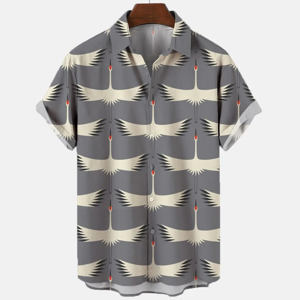 

2022 Animal Red-crowned Crane Trend Man 3d Shirts Hawaiian Shirt Men Clothes Loose Men's Shirts Summer Male Shirt Street Top