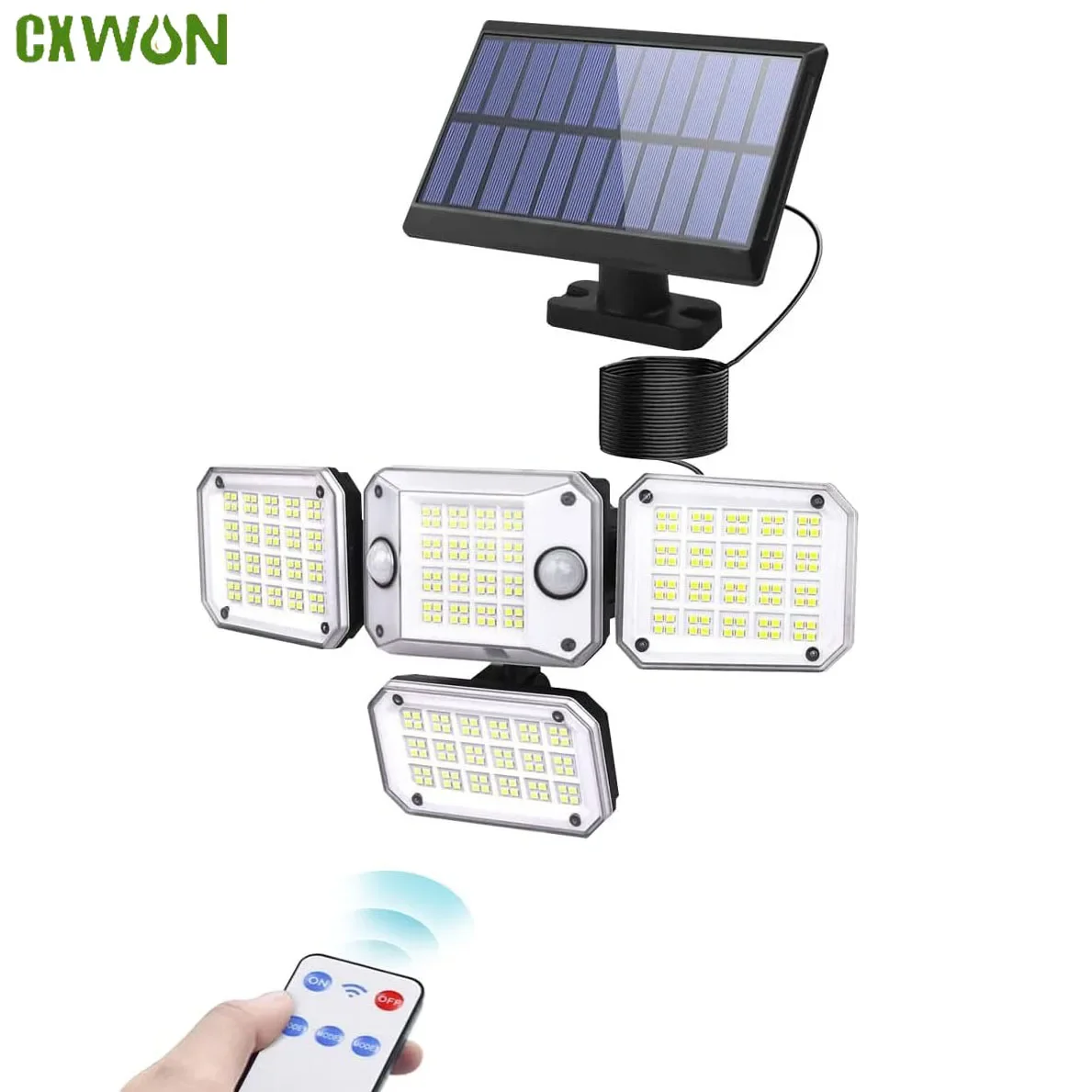 Solar Outdoor Lights with Motion Sensor LED Waterproof 5M Cable Security Solar Lights with Remote Control 3 Modes Flood Lights