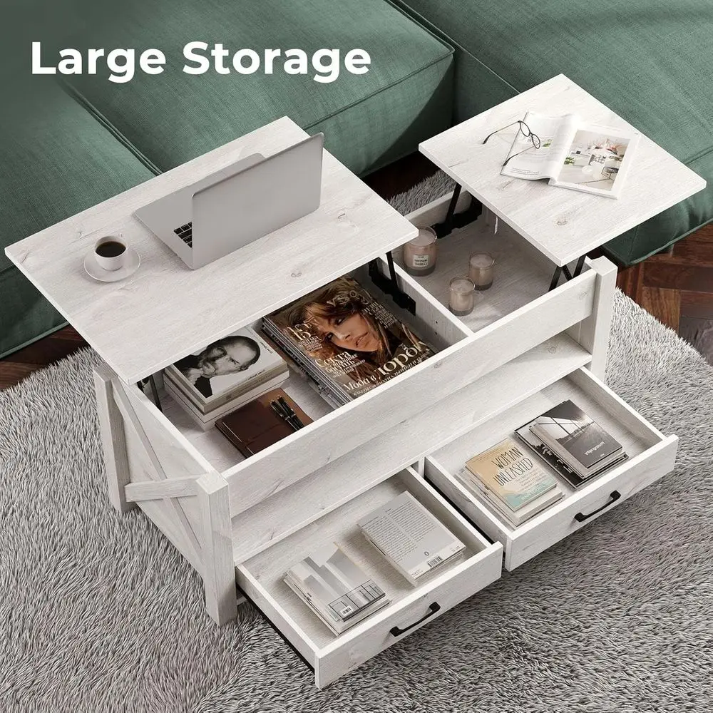 Gray Retro Lift-Top Coffee Table with Storage Drawers and Hidden Compartment for Living Room