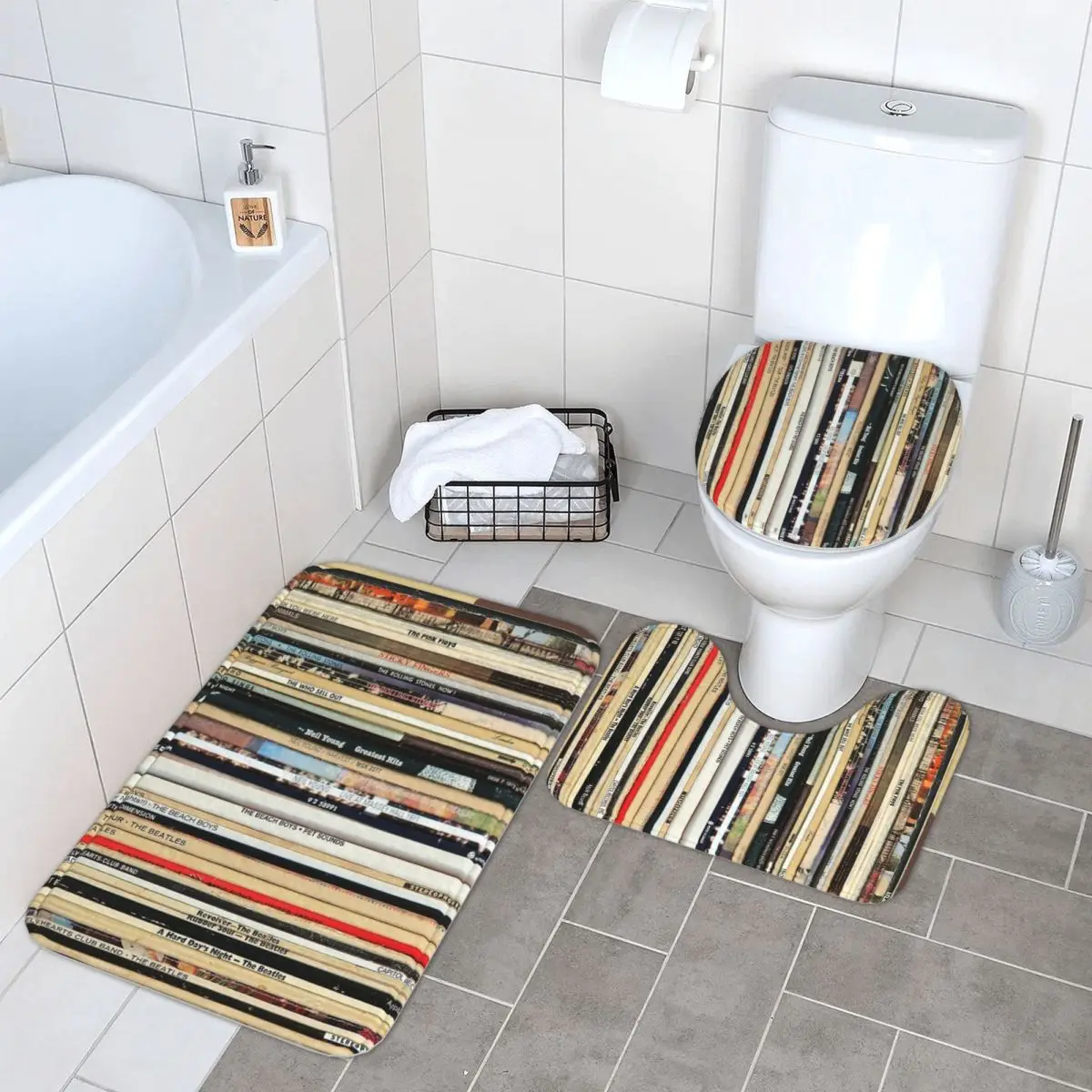 

Классический рок-виниловые пластинки, 3-х предметный коврик для ванной, набор для ванной комнаты, крышка для унитаза, домашний декор, нескользящий ковер, напольный коврик