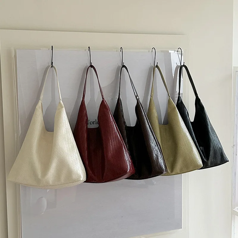 

2025 Fashionable and Stylish Woven Pattern Tote Bag for Women, Large Capacity Casual Solid Color Single Shoulder Armpit Bag