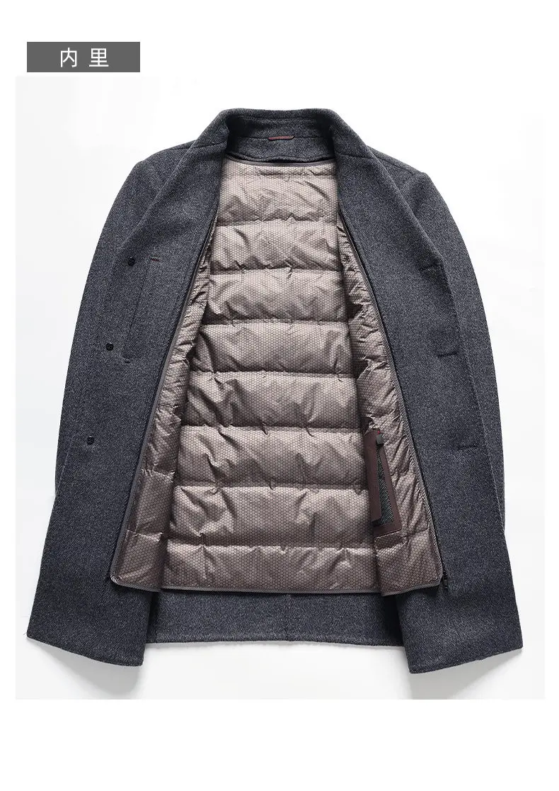 Klassischer Daunen-Wollmantel für Herren, Business-Casual Woll-Windbreaker, Pufferjacke, Dicke Warme Oberbekleidung, Wintermantel – Detail 13