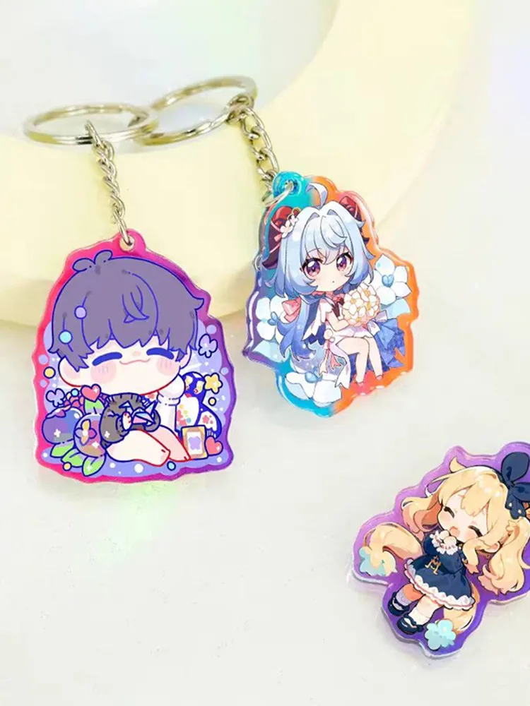 Porte-clés personnalisé en acrylique avec Photos, arriÚre-plan coloré, figurines de dessin animé, mignon, pendentif de sacs, vente en gros