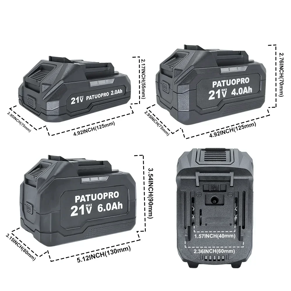 PATUOPRO 18-21V 2.0 4.0 6.0Ah Rechargeable Lithium Battery For Makita 18V Cordless Wrench Saw Drill Grinder Blower Screwdriver