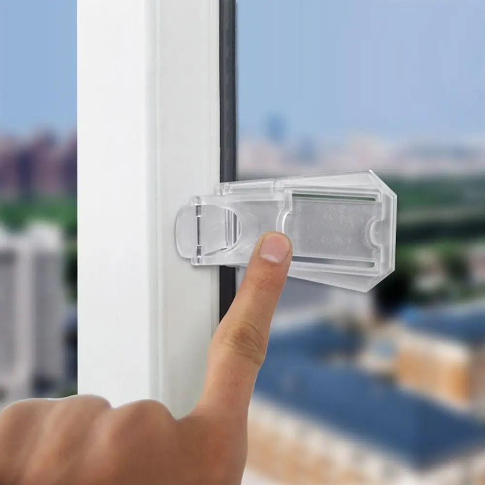 Transparent Sliding Door Lock Self-adhesive Anti-pinch Sliding Sash Stopper Strong Fixation Cabinet Door Lock