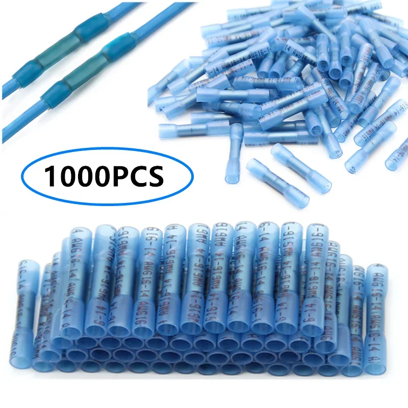 1000PCS Electrical Wire Butt Connectors Insulated Waterproof Heat Shrink Terminals 16-14 AWG Seal Splice Crimp Terminals