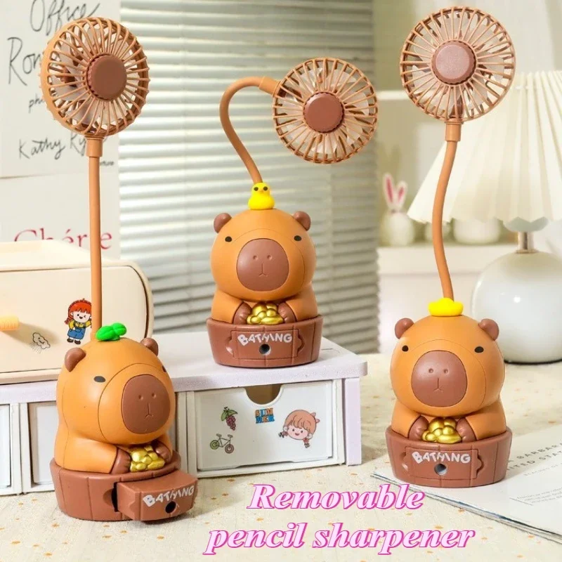 Kawaii كابيبارا شحن مروحة براية أقلام قابلة للطي لينة لطيف الكرتون USB سطح المكتب مروحة الأطفال هدية عيد اللوازم المدرسية