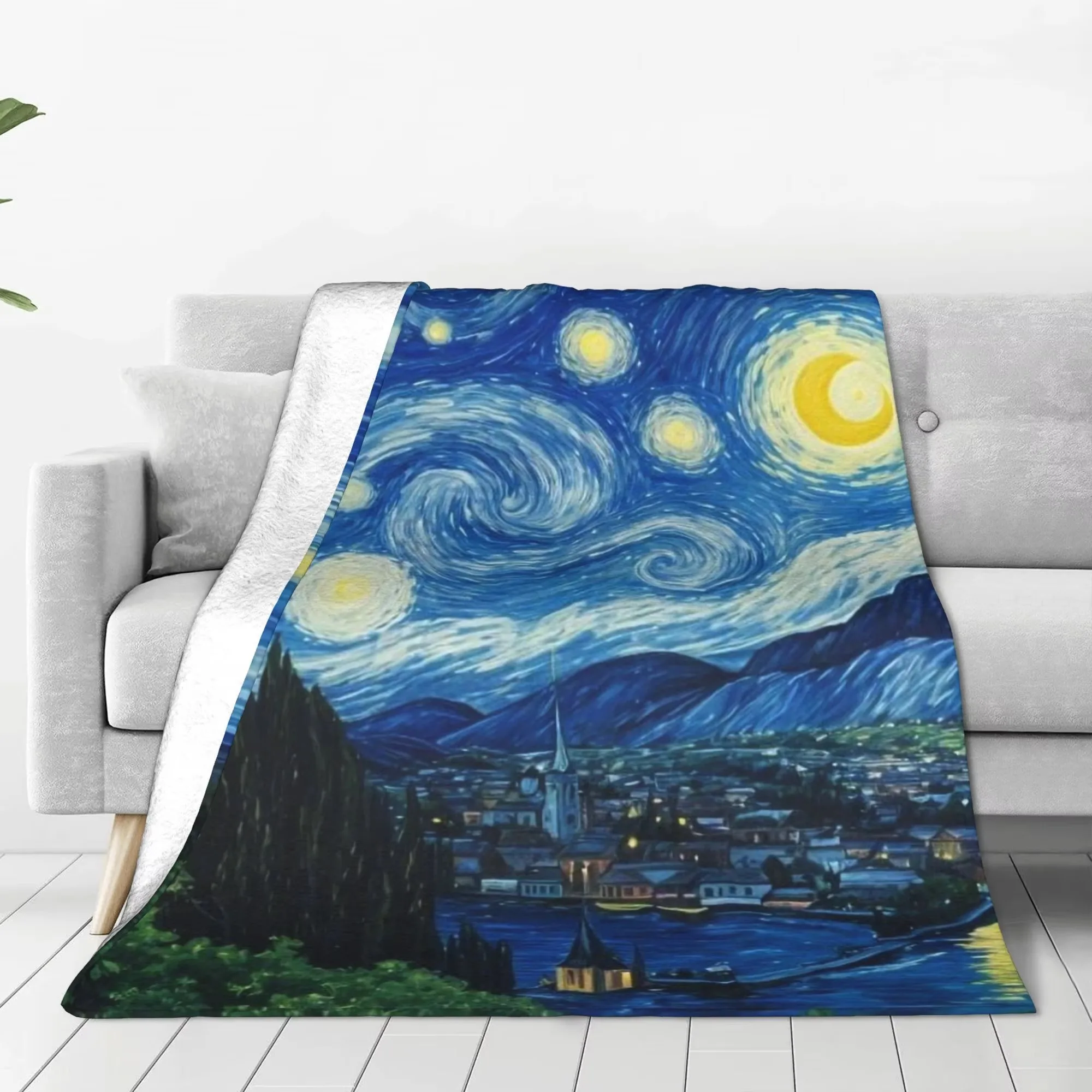 Starry Night Vincent Van Gogh Oil Painting Plush Fleece Throw Blanket Ultra Soft Warm Cozy For Bed Couch Travel Home Decor Gift