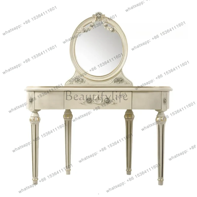 

Light luxury solid wood dresser American retro makeup table European style makeup table table stool combination