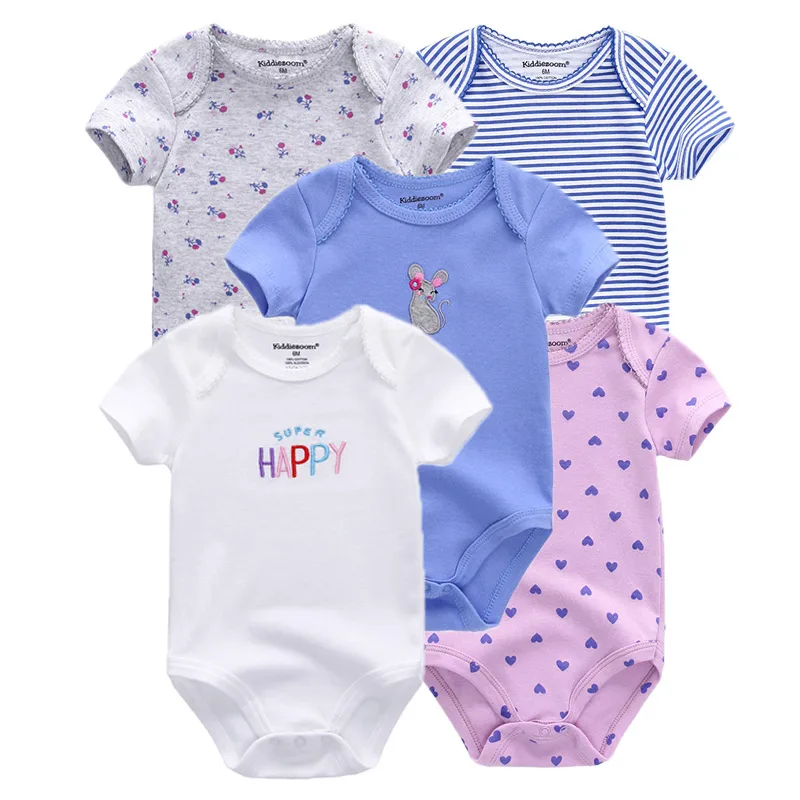 Kiddiezoom 5 pcs/lot móda novorozence kreslený krátký rukáv nemluvně hoch holka bodysuits měkké 100% bavlna kojenec onesies