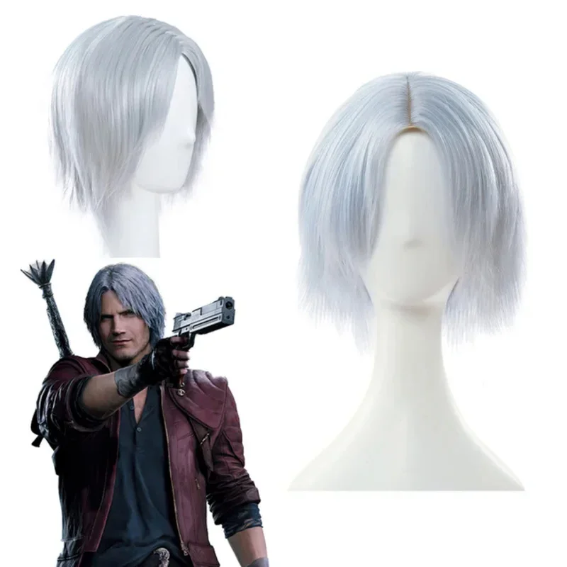 Dante Pruik Spel Dmc 5 Cosplay Kostuum Accessoires Synthetisch Haar Mannen Halloween Vermomming Rollenspel Partij Rekwisieten Zilver