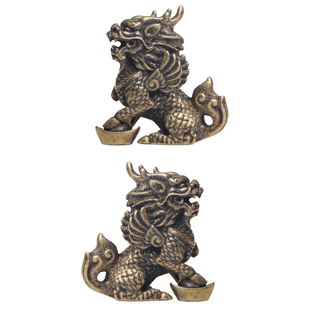 

2Pcs Desktop Kylin Brass Ornaments Auspicious Statues for Prosperity Home Decoration Office Tabletop Adornments Household