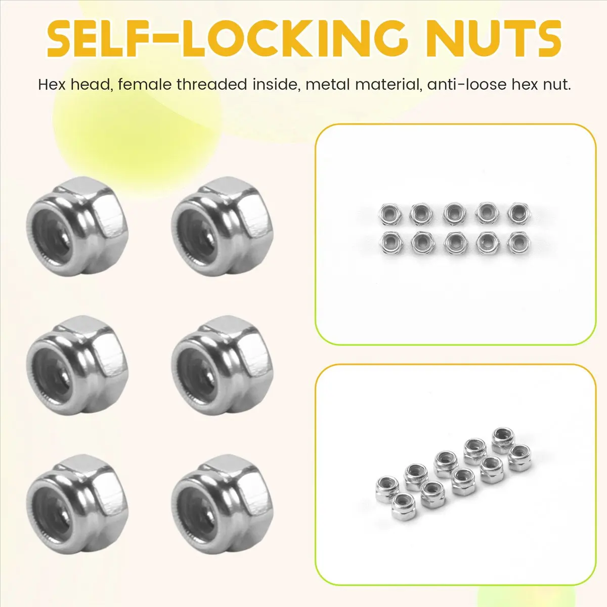 50pcs M2 Zinc Plated Self-Locking Nylon Insert Hex Lock Nuts-A27I
