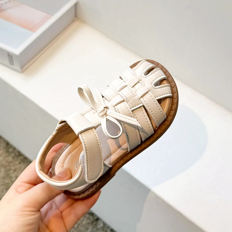 Girls Sandals Summer New 2-15 Years Old Khaki Soft Bottom Girls Princess Shoes Rice White Fashion Non-slip Children Baby Sandals