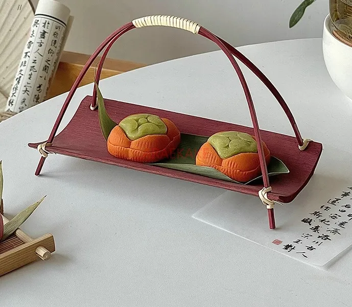 

Zen pastry table handmade bamboo Dim sum plate snack candy small basket tea tray retro