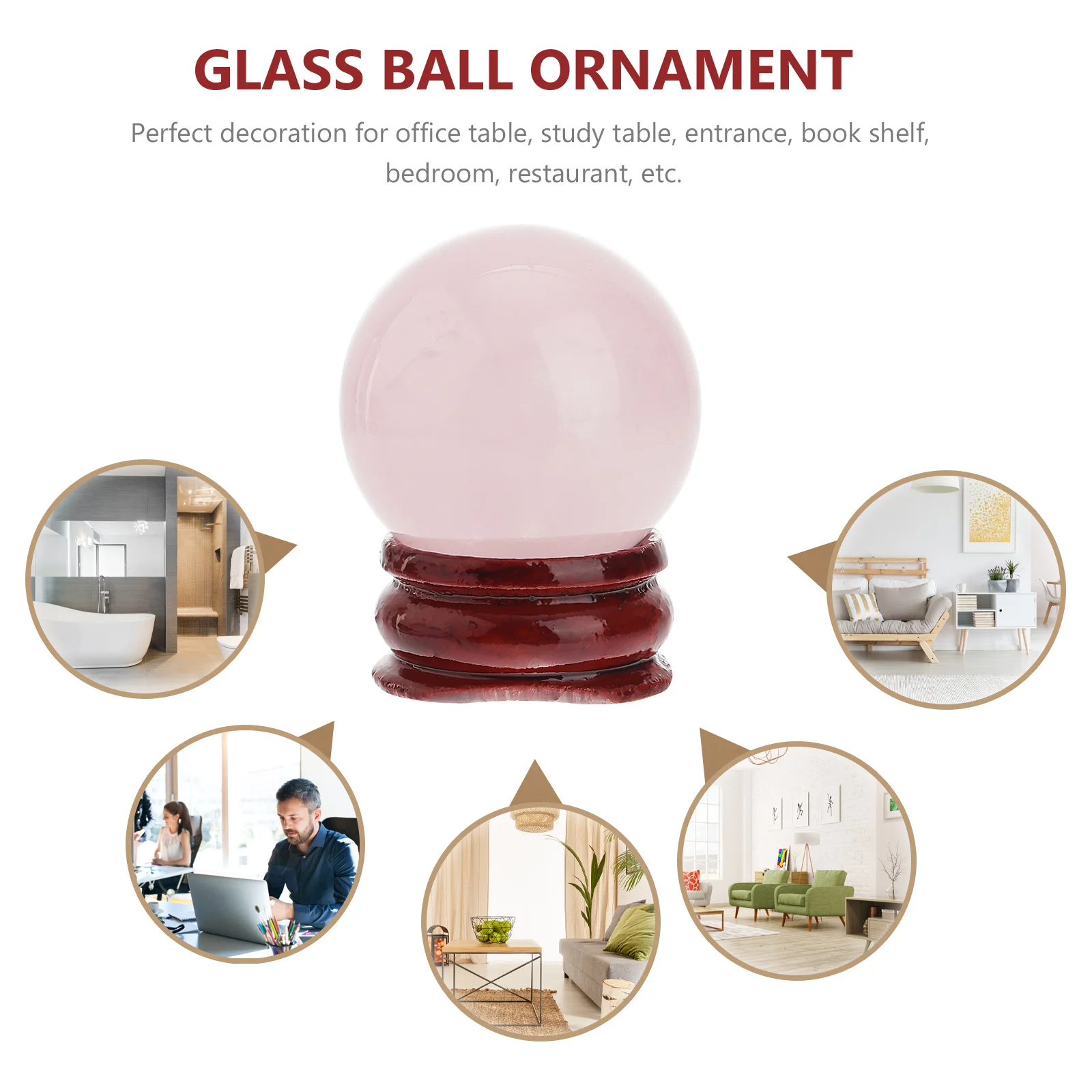 

1Pcs Pink Crystal Ball Ornament Delicate Craft Powder Crystal with Natural Wooden Base Creative Desktop Adornment Ideal Home