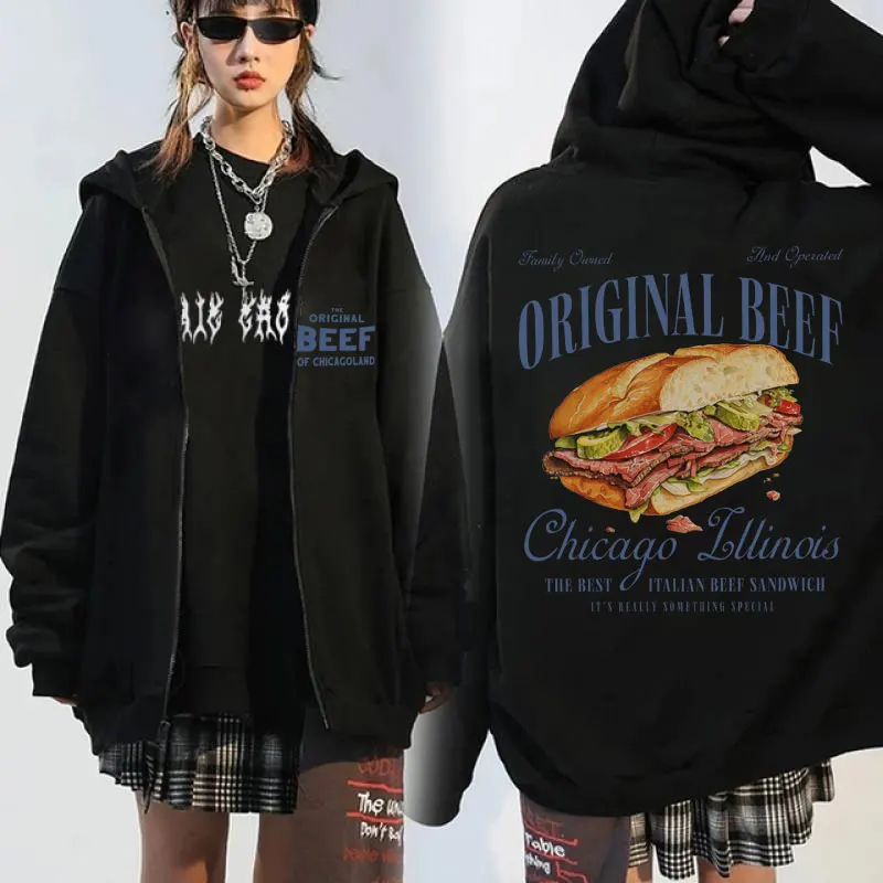 The Bear TV Show print zipper hoodies men's Jeremey Allen White Vintage Original Beef of Chicagoland Restaurant Sandwich Jackets