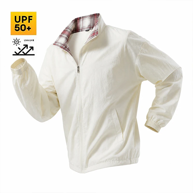 

UPF 50+ Couples' Sun Protection Jacket Lightweight Color-Blocked Plaid Men's Jackets Quick-Drying Jacket Sun Protection Wear