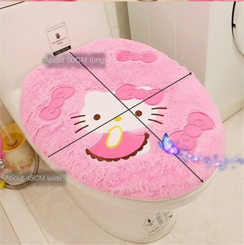 Cute Hello Kitty Toilet Seat Cover, Floor Mats, Caixa de tecido lavável, Soft Winter Mat, Acessórios quentes do banheiro doméstico