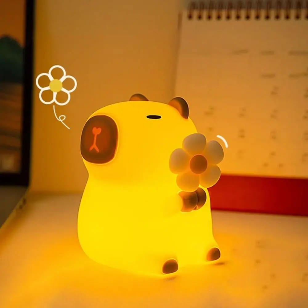 Soft Light Capybara Night Light Pat Dimming 7 Colors Sleeping Lamp Eye Protection Silica Gel Touch Control Nightlight Gift