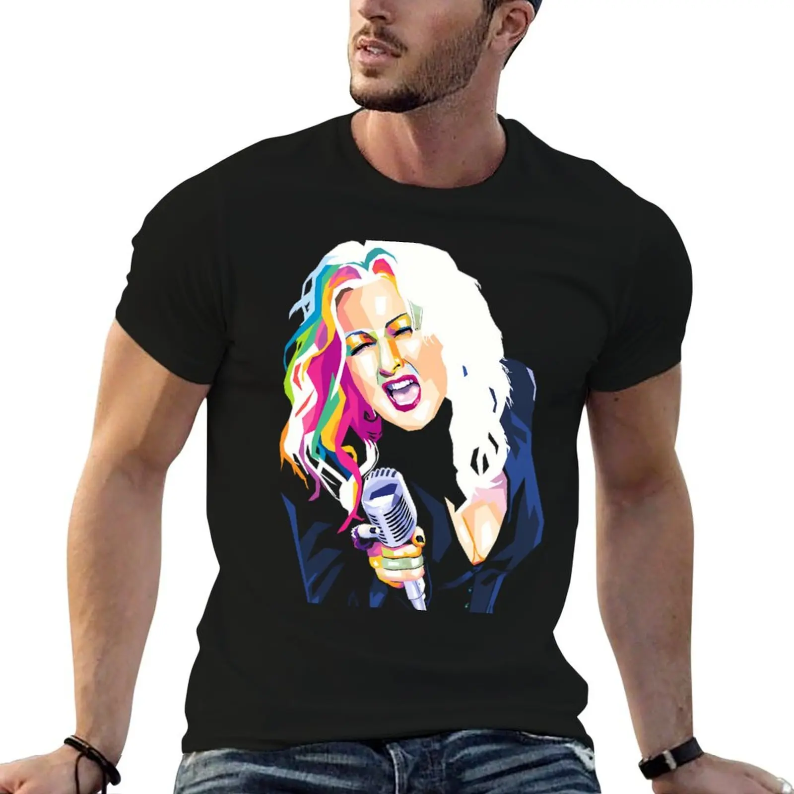 Cyndi Lauper Digital Art T-Shirt designer shirts sports fans t shirt for men