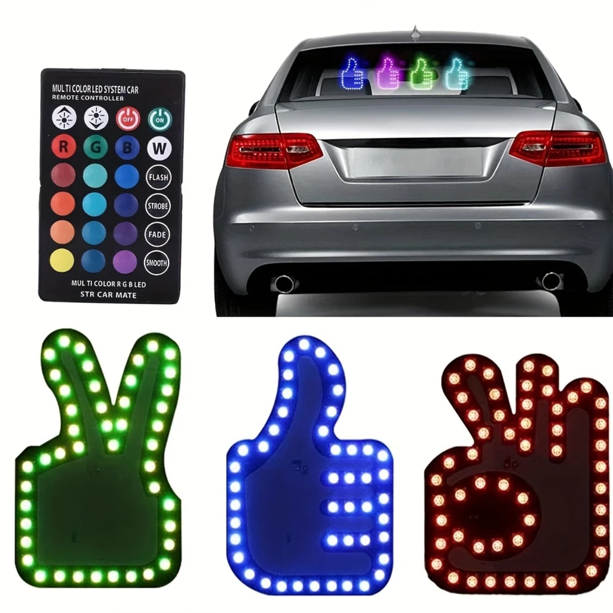 8 Colors Car Finger Light with Remote Funny Car Gadgets Cool Road Rage Led Sign Lighting USB Connection Led Hand Gesture