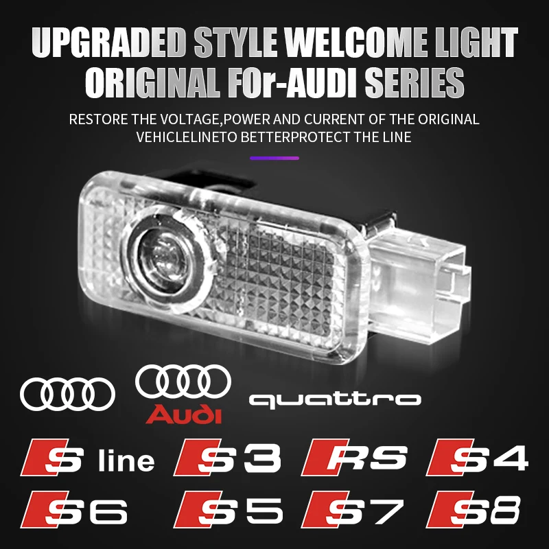 Luz de bienvenida HD para puerta de coche, lámpara de proyector Led para Audi SLINE QUTTRO S2 S3 S4 S5 S6 S7 S8 S RS A3 A4 B8 8P 8V A6 C7 A5 Q5 B7