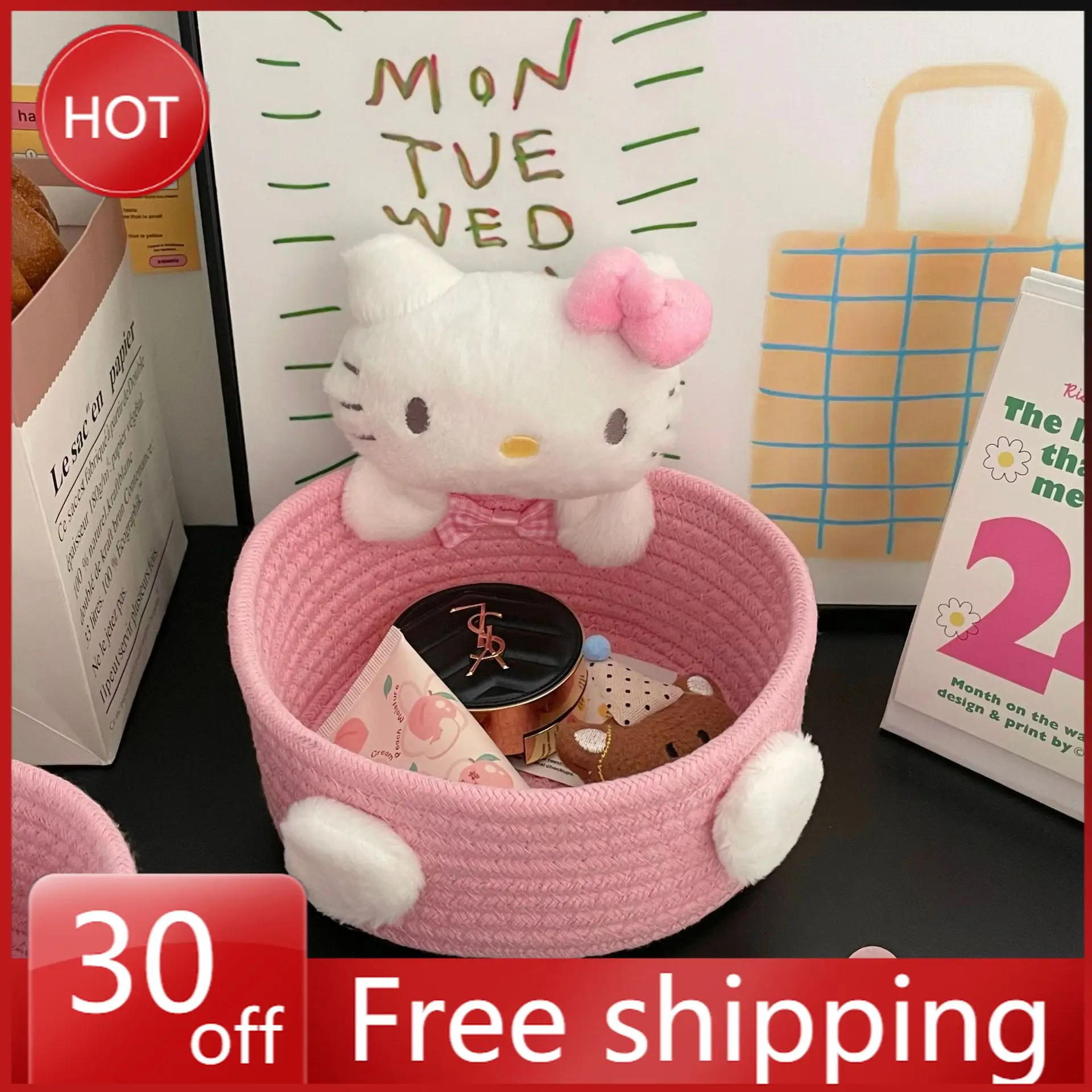 

17cm Hello Kitty Storage Basket Cute Pink Cat Cosmetics Toys Storage Box Decorative Ornaments Cartoon Toy Peripherals Girls Gift