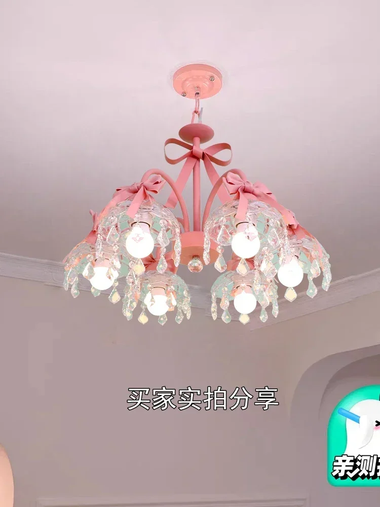 ثريا الأميرة ذات القوس الوردي - مصباح LED زجاجي كريستالي لطيف لغرفة نوم الفتاة الصغيرة/غرفة المعيشة/طاولة الطعام، ديكور جميل #5