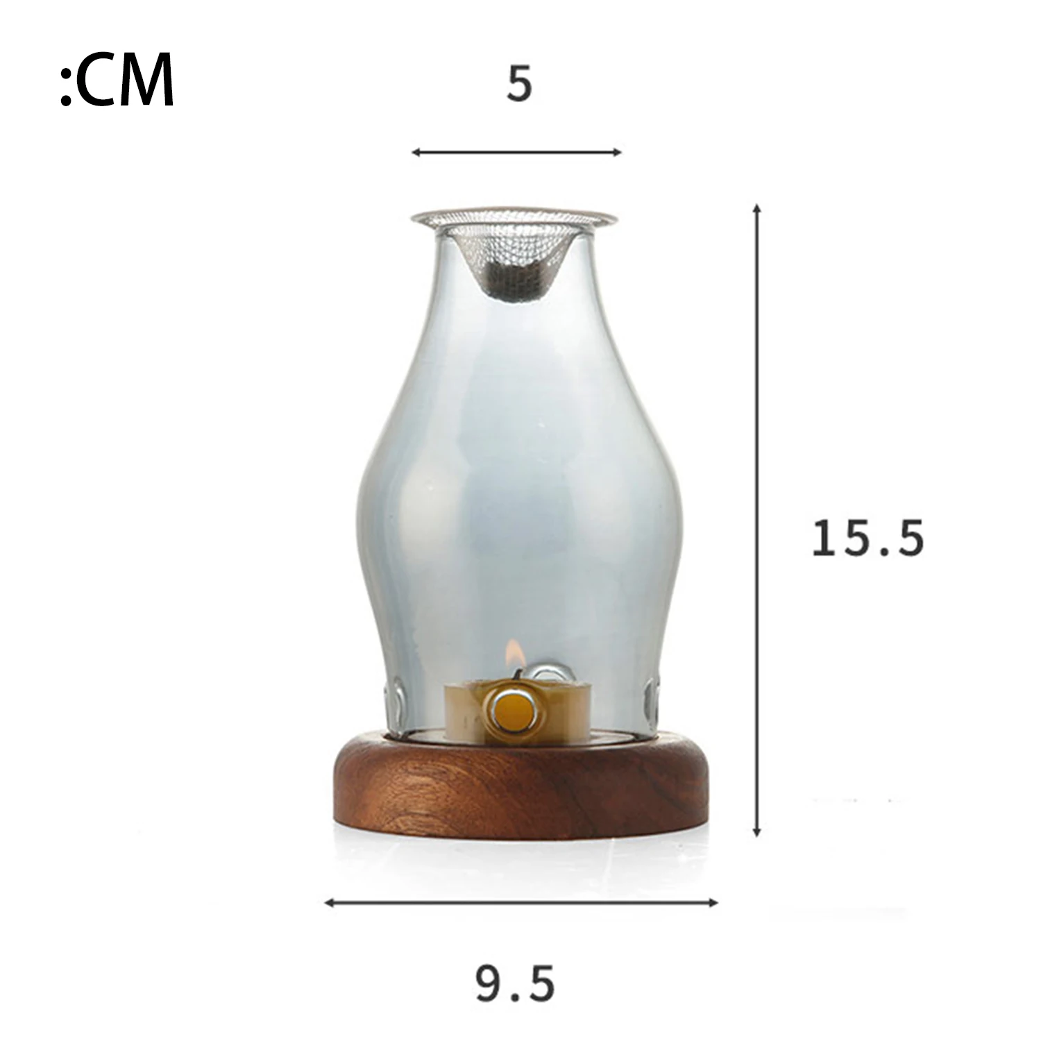 Kerzenhalter aus Glas, Aromatherapie-Heizhalter mit Holzsockel, Aromatherapie-Räuchergefäß für Yoga, SPA, Aromatherapie – Detail 1