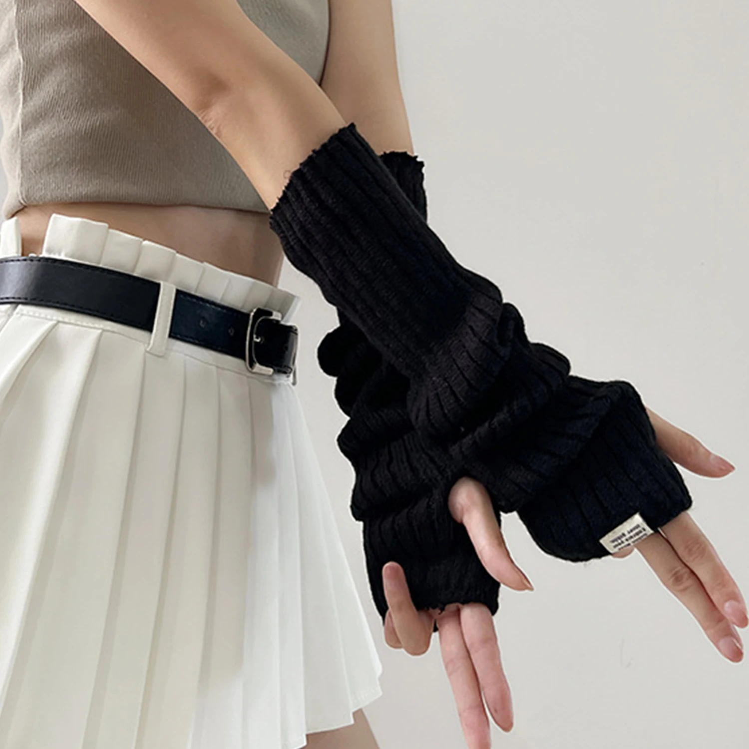 2024 New Fashion Y2K Sweet Knitted Arm Warmers Long Sleeve Fingerless Gloves Mittens Girls Punk Gothic Accessories